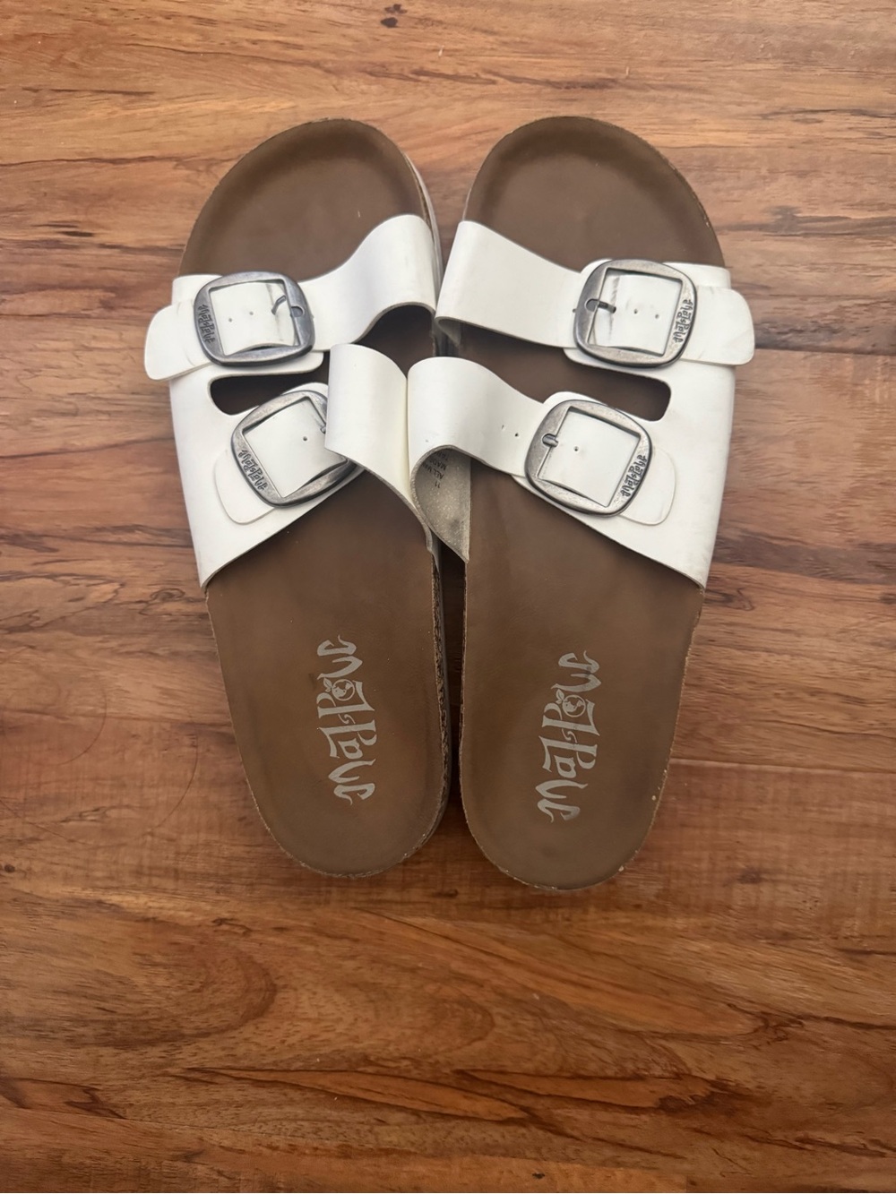 White Double-Buckle Slide Sandals